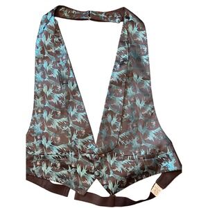 L&I II Fashions Floral Jacquard Halter Vest‎ Party Top L USA Adjustable Back